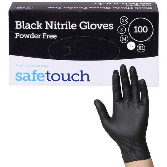 SafeTouch Black Nitrile Powder Free Gloves Pack of 100 1 SafeTouch Black Nitrile Powder Free Gloves Pack of 100